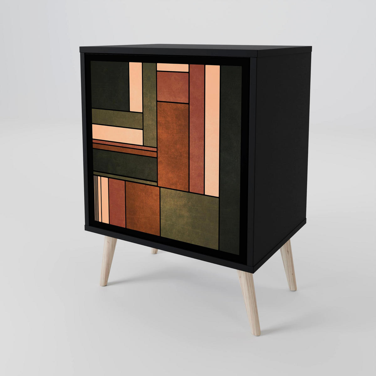SIDEBOARD FIGURES OF NATURE, Schwarz, 57,5x42x67,5 cm, Schwarze Metall-Rahmenfüße - Multicolor/Schwarz, Holzwerkstoff/Metall (57.5/67.5/42cm) - SpaceRebels