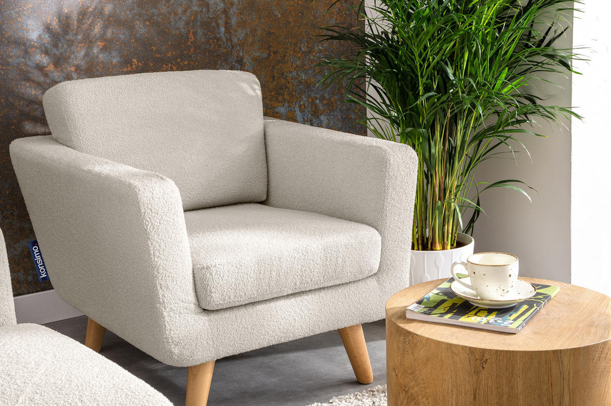 SESSEL TAGIO Massivholz-Beine, weiß - Braun/Weiß, Buchenholz/Textil (86/80/88cm) - KONSIMO®