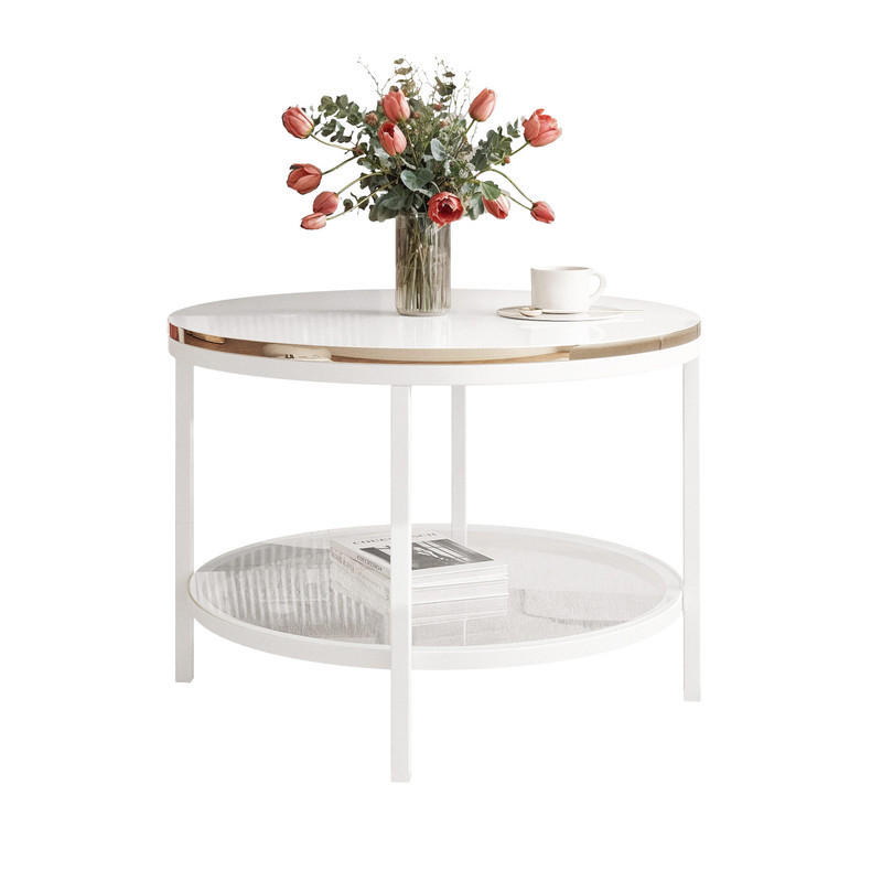 COUCHTISCH CANDY 60/42 cm runden, Weiß / Weiß Hochglanz / Gold - Weiß Hochglanz/Weiß, Metall (60/60/42cm) - Idohome
