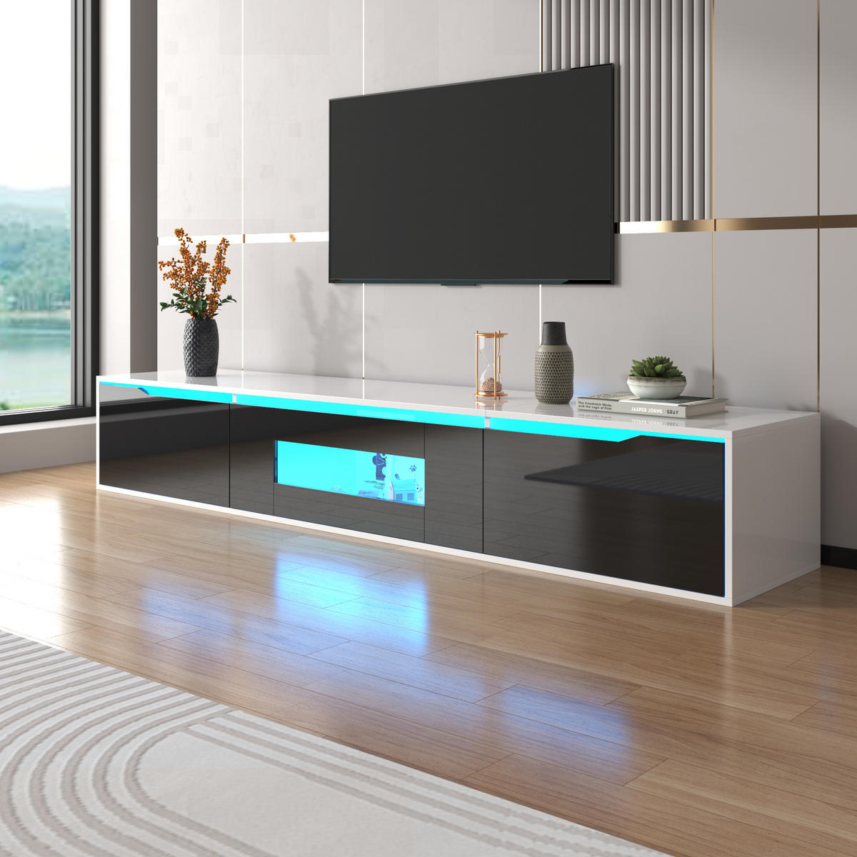 TV-LOWBOARD Weiß und Schwarz 180/30/35cm - Schwarz, Holzwerkstoff/Metall (95/180/204cm) - Urban Meuble