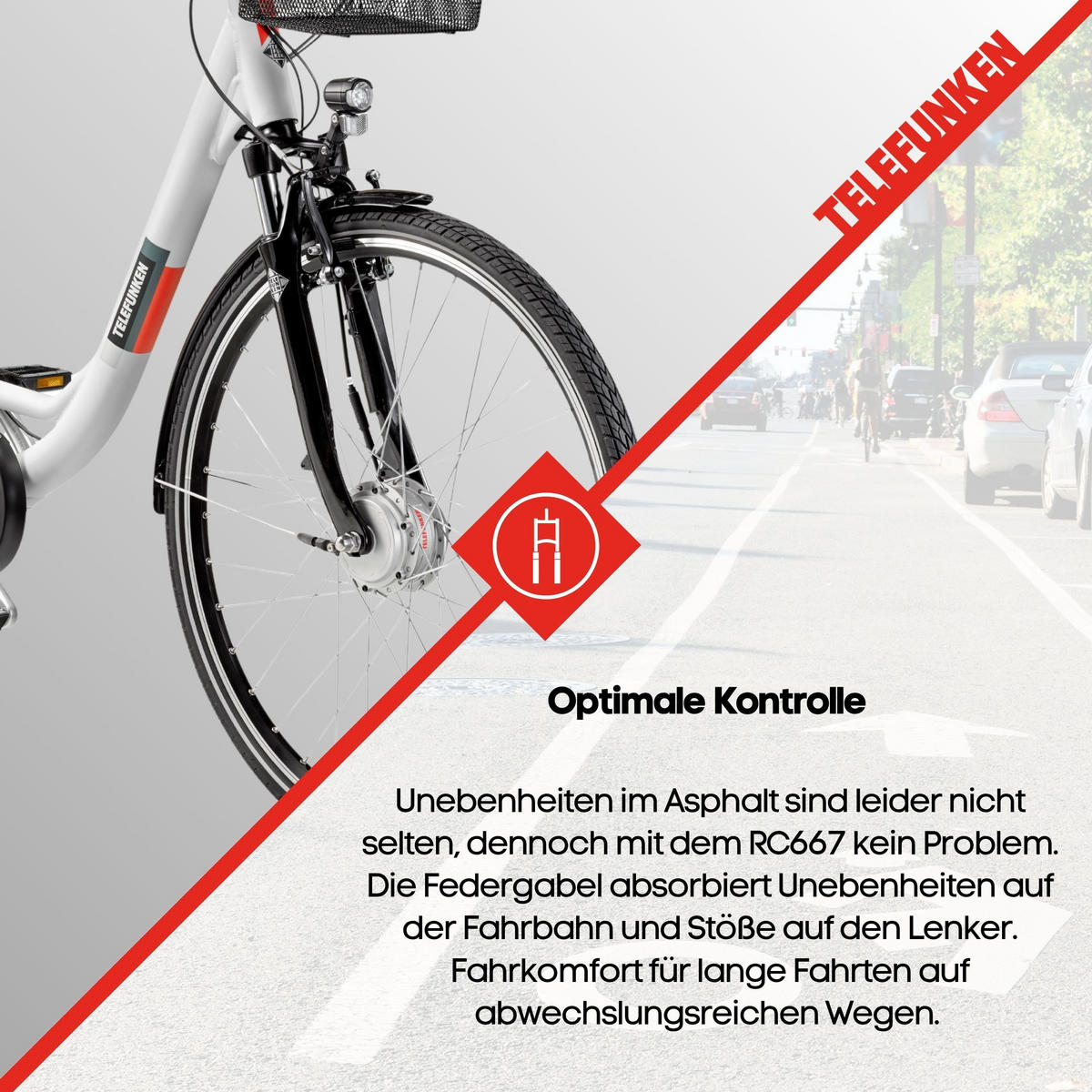 E-BIKE Cityrad Multitalent RC667 28 Zoll Elektrofahrrad 536,5 Wh Frontmotor 7-Gang-Kettenschaltung - Weiß, Metall (110cm) - Telefunken