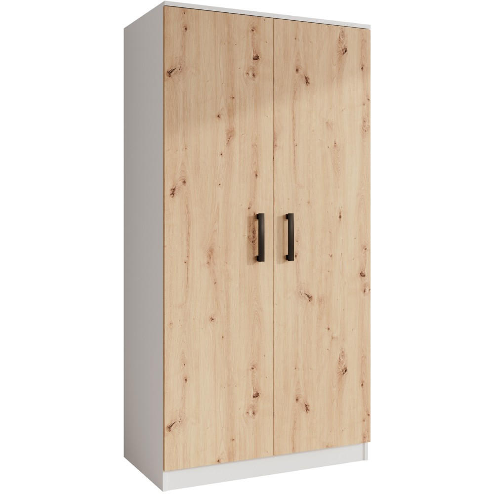 DREHTÜRENSCHRANK Trend, ohne Schubladen, Weiß+eiche Artisan - Schwarz/Weiß, Holzwerkstoff (90/180/50cm) - Beautysofa