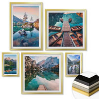 WANDBILDER 5er Set - 50x50 cm & 20x30 cm & 40x60 cm Goldrahmen - Pfad Wald Wasserfall Vegetation - Goldfarben, Kunststoff (40/60cm) - ArtPrintCave