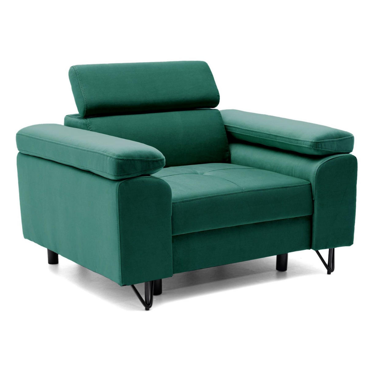 SESSEL JUNIOR mit verstellbare Kopfstütze Velours Dunkelgrün - Dunkelgrün/Schwarz, Holz/Textil (116/90/92cm) - Muffo