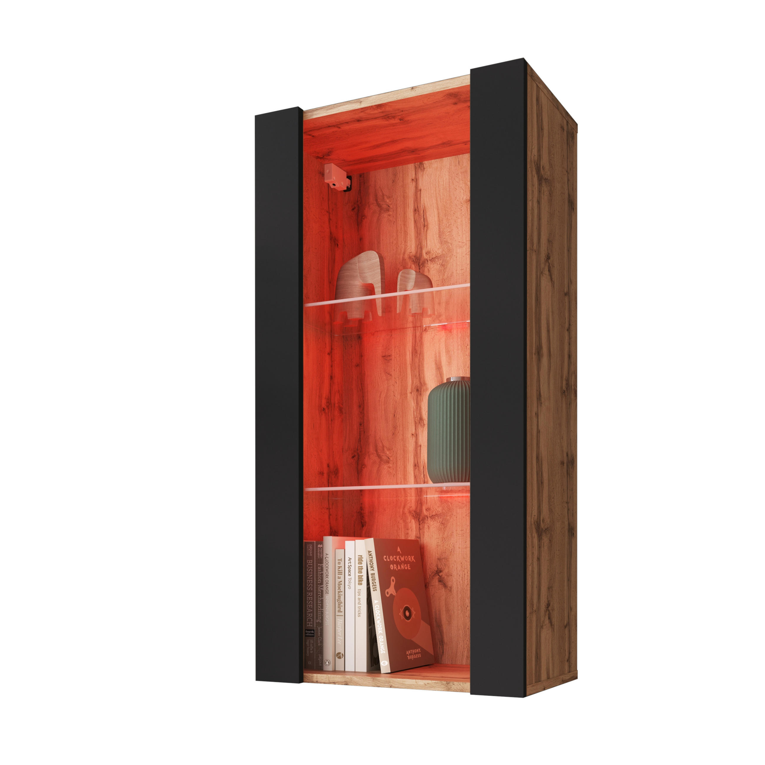 Komodee Hängevitrine Eiche Wotan, Schwarz 50x100x29.5 cm