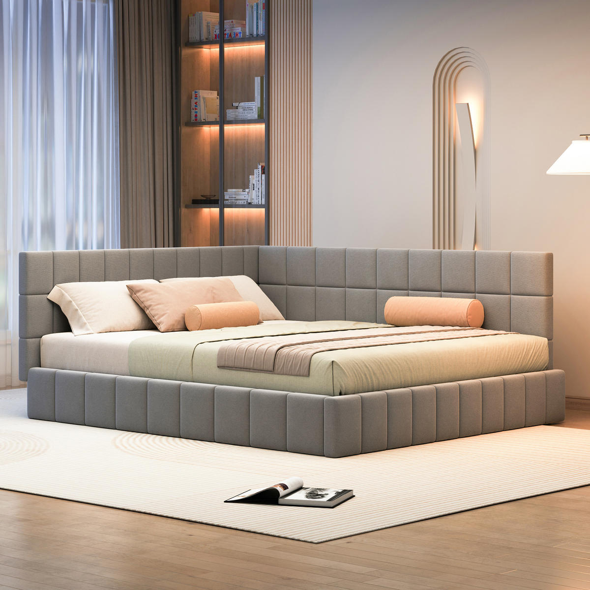 ČALÚNENÁ posteľ 160/200 cm s lamelovým roštom a obojstranným operadlom, zamatový poťah, Sivá - sivá, textil (160/200cm) - Redom