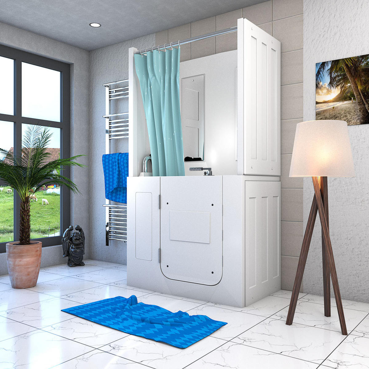 SENIOREN Dusche Sitzwanne Tür S08D-B-L - Weiß, Glas/Kunststoff (110/68/205cm) - AcquaVapore by Sandra Jentho
