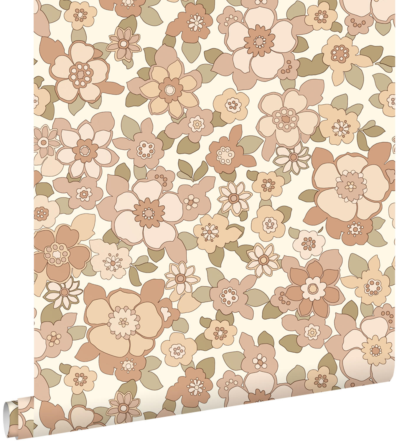 TAPETE Retro Blumen 50 x 900 cm - Braun, Papier (50/900cm) - ESTAhome
