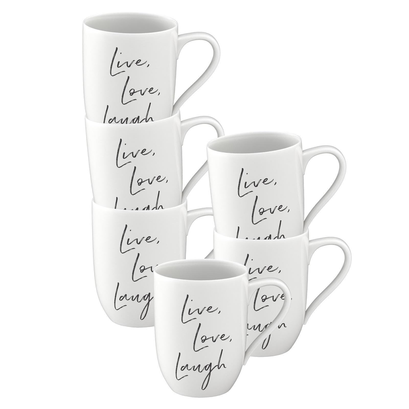 BECHER MIT HENKEL 'LIVE LOVE LAUGH' Statement weiß 290 ml 6er Set - Weiß, Keramik (0.29L) - Villeroy & Boch