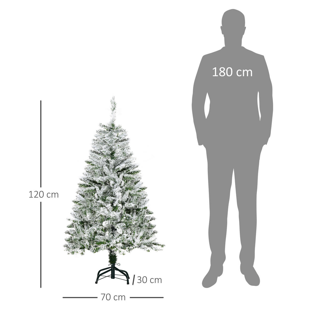 KÜNSTLICHER Weihnachtsbaum, 120 cm Kunstkiefer mit Kunstschnee, Indoor - Weiß/Grün, Kunststoff/Metall (120cm) - HOMCOM
