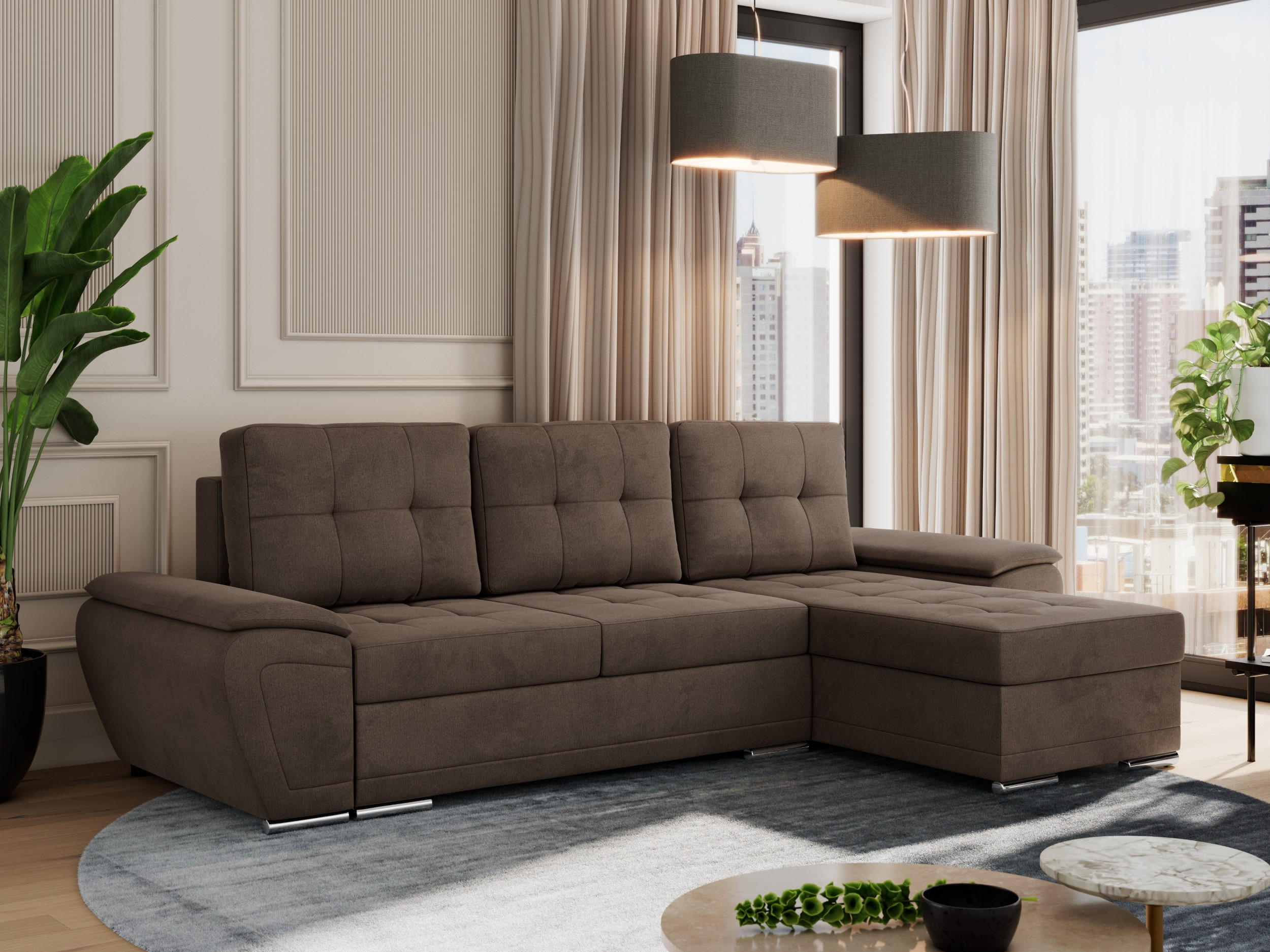 ECKSOFA UMBRIA L Braun Velvet - Braun/Grau, Textil (271/157cm) - MKS