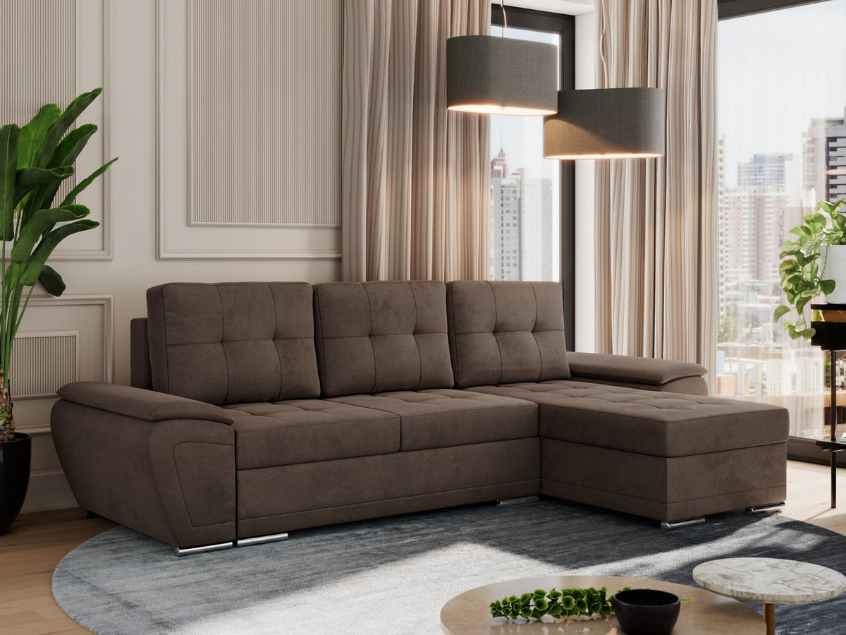 ECKSOFA UMBRIA L Braun Velvet - Braun/Grau, Textil (271/157cm) - MKS