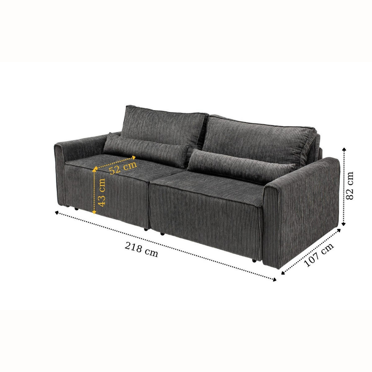 ECKSOFA mit Schlaffunktion 8 fach verstellbare Rückenlehne - Anthrazit, Holz (137/190cm) - Gowoll