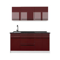 SINGLEKÜCHE R-Line, Rot Hochglanz/Weiß, 160 cm Arbeitsplatte Anthrazit - Rot/Weiß, Holzwerkstoff (160/81.6/60cm) - Vicco