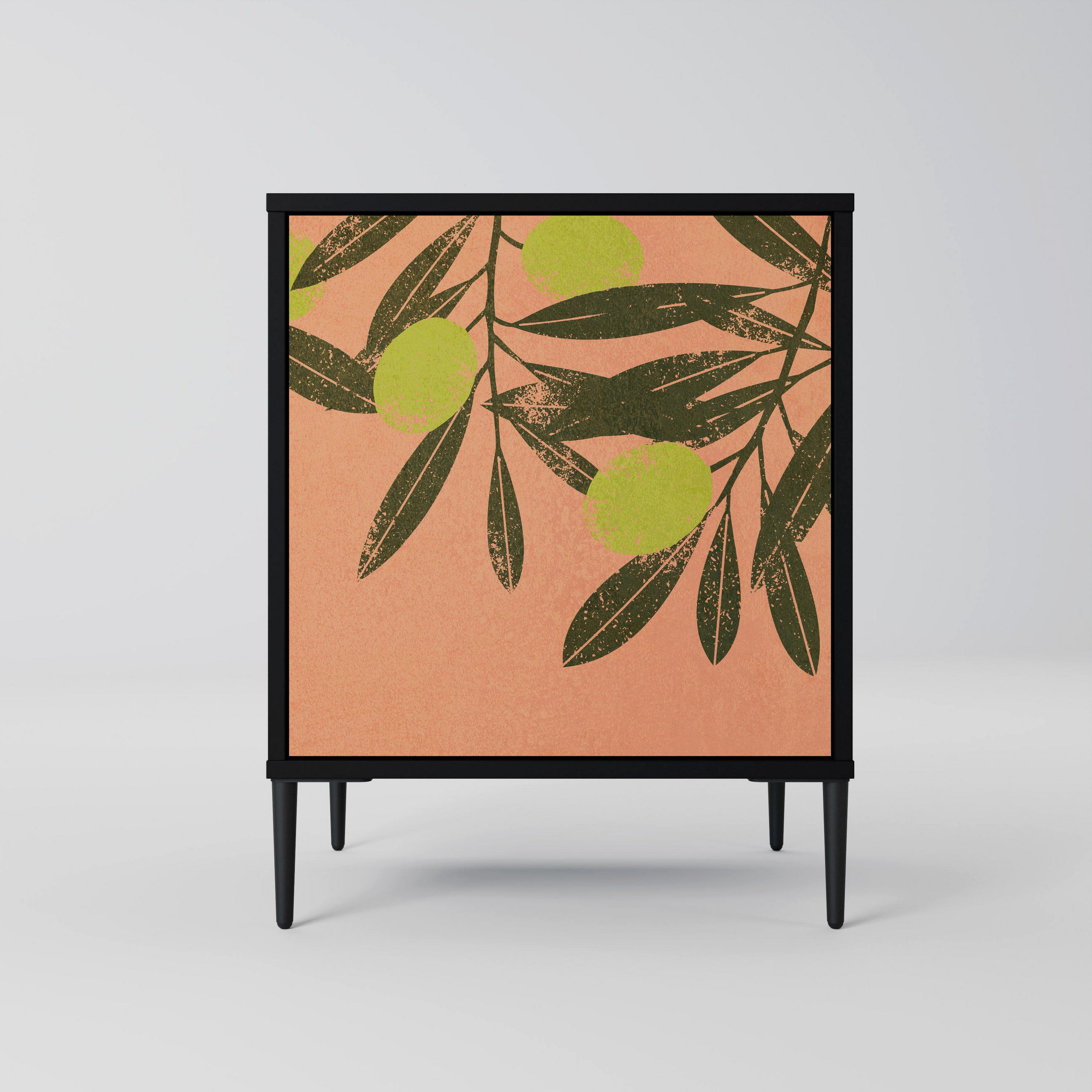 SIDEBOARD JUICY OLIVES, Schwarz, 57,5x42x72,5 cm, Schwarze Metallfüße - Multicolor/Schwarz, Holzwerkstoff/Metall (57.5/72.5/42cm) - SpaceRebels
