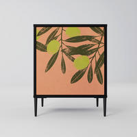 SIDEBOARD JUICY OLIVES, Schwarz, 57,5x42x72,5 cm, Schwarze Metallfüße - Multicolor/Schwarz, Holzwerkstoff/Metall (57.5/72.5/42cm) - SpaceRebels