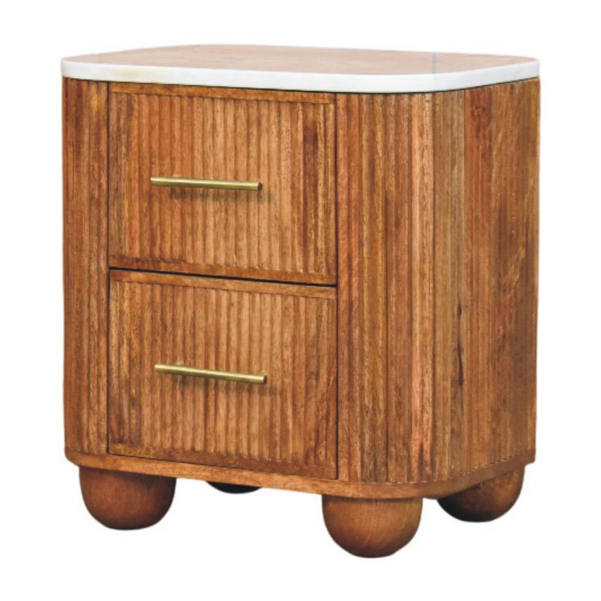 NACHTTISCH mit Golden-Teak-Finish, 2 Schubladen, Marmorplatte oben, braun. - Braun, Holz (45/49/35cm) - Artisan Furniture