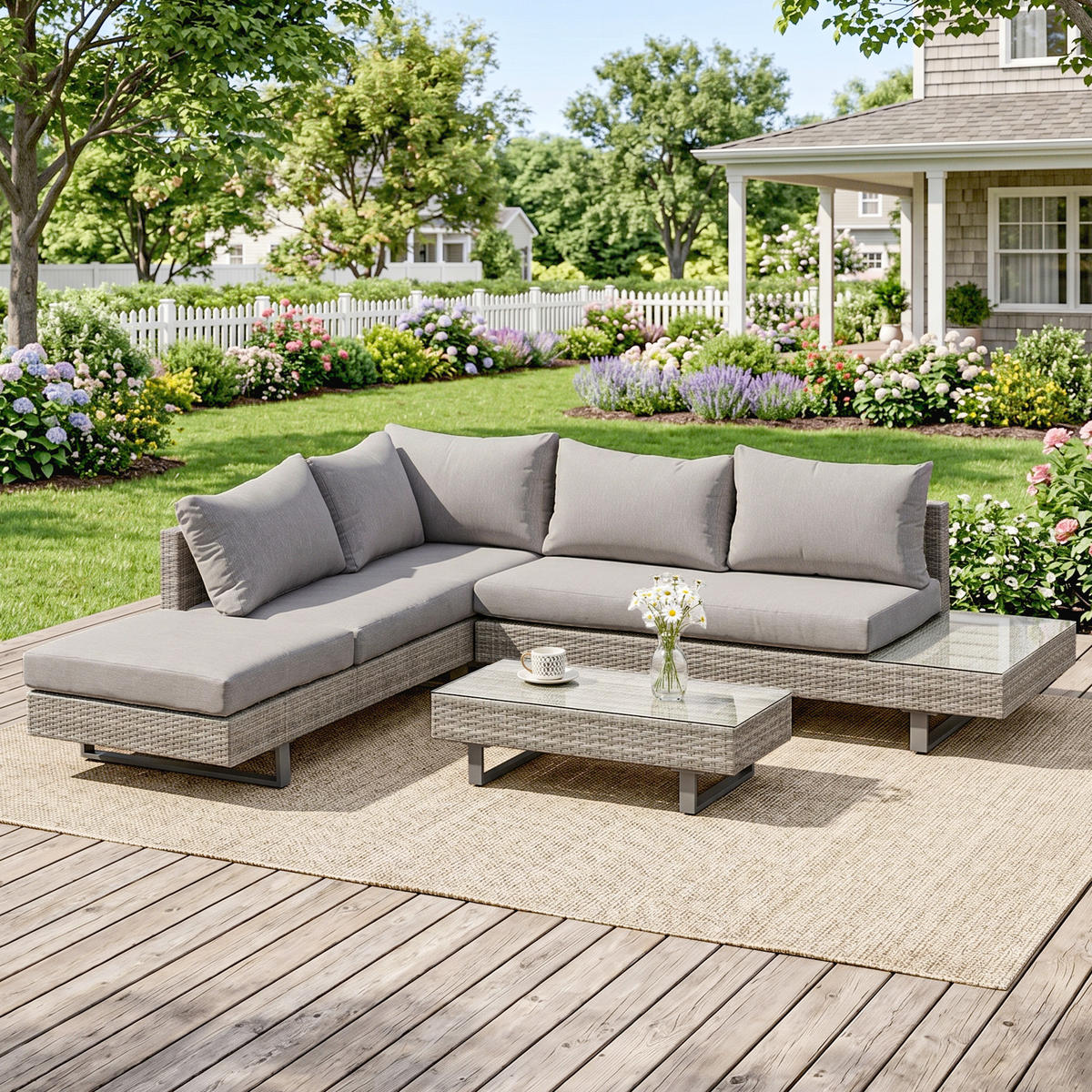 LOUNGE-SET 3-tlg. Couchtisch Beistelltisch Wetterbeständig Grau + Braun - Grau, Kunststoff - Outsunny