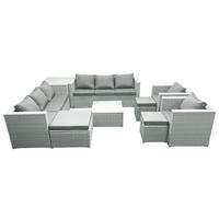 GARTENMÖBEL-SET mit Kissen Polyrattan Hellgrau-Mix 11-Sitzer - Hellgrau/Grau, Glas/Kunststoff - Fimous
