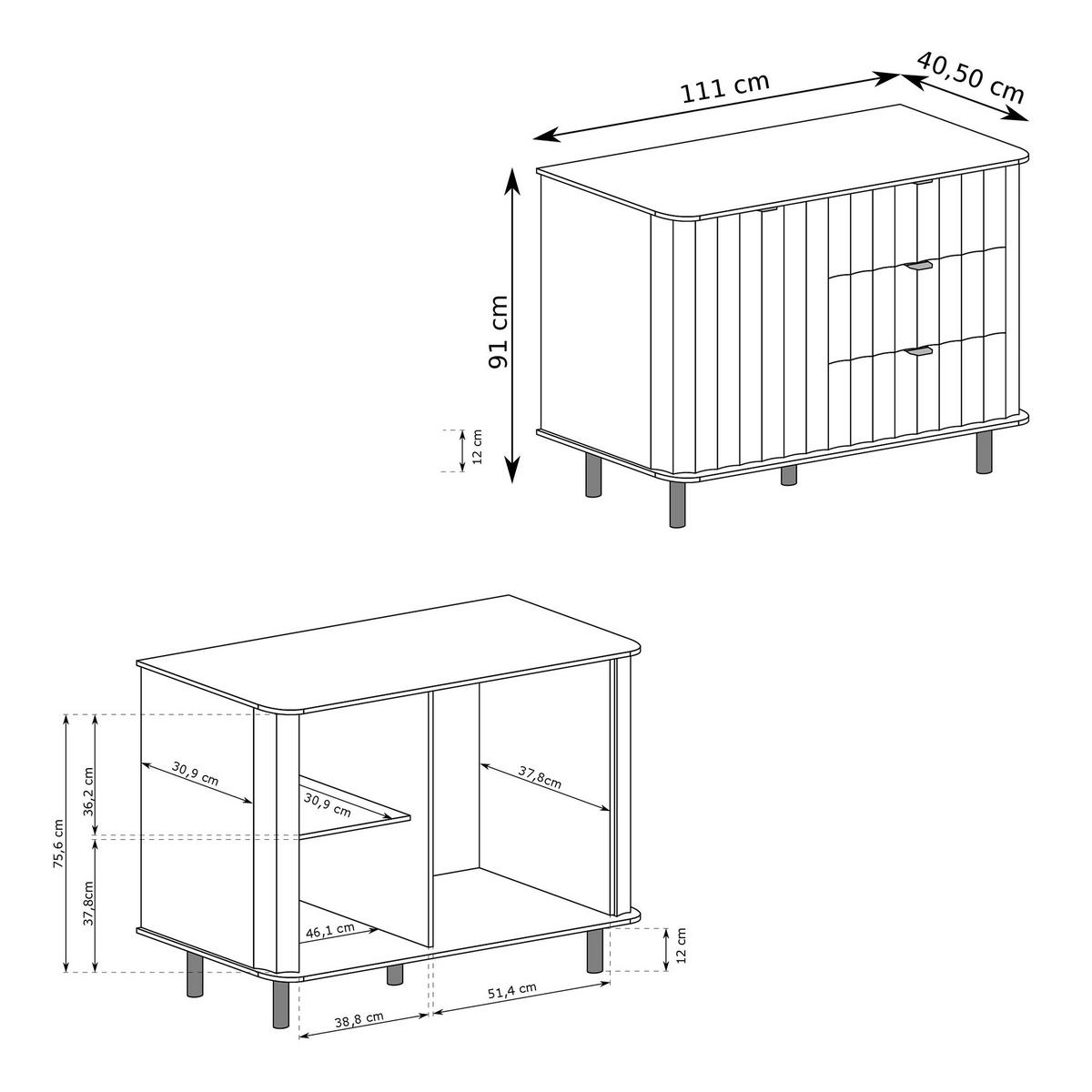 KOMMODE VITA 111 cm, 3 Schublade(n) Lehmgrau - Schwarz/Grau, Holzwerkstoff/Metall (111/91/40.5cm) - Idohome