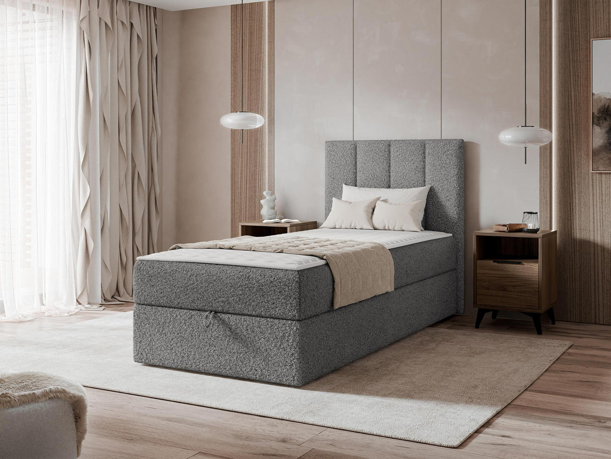 BOXBETT Rebos Single Boucle - H3 - Grau, Holz/Textil (100/200cm) - MIRJAN24