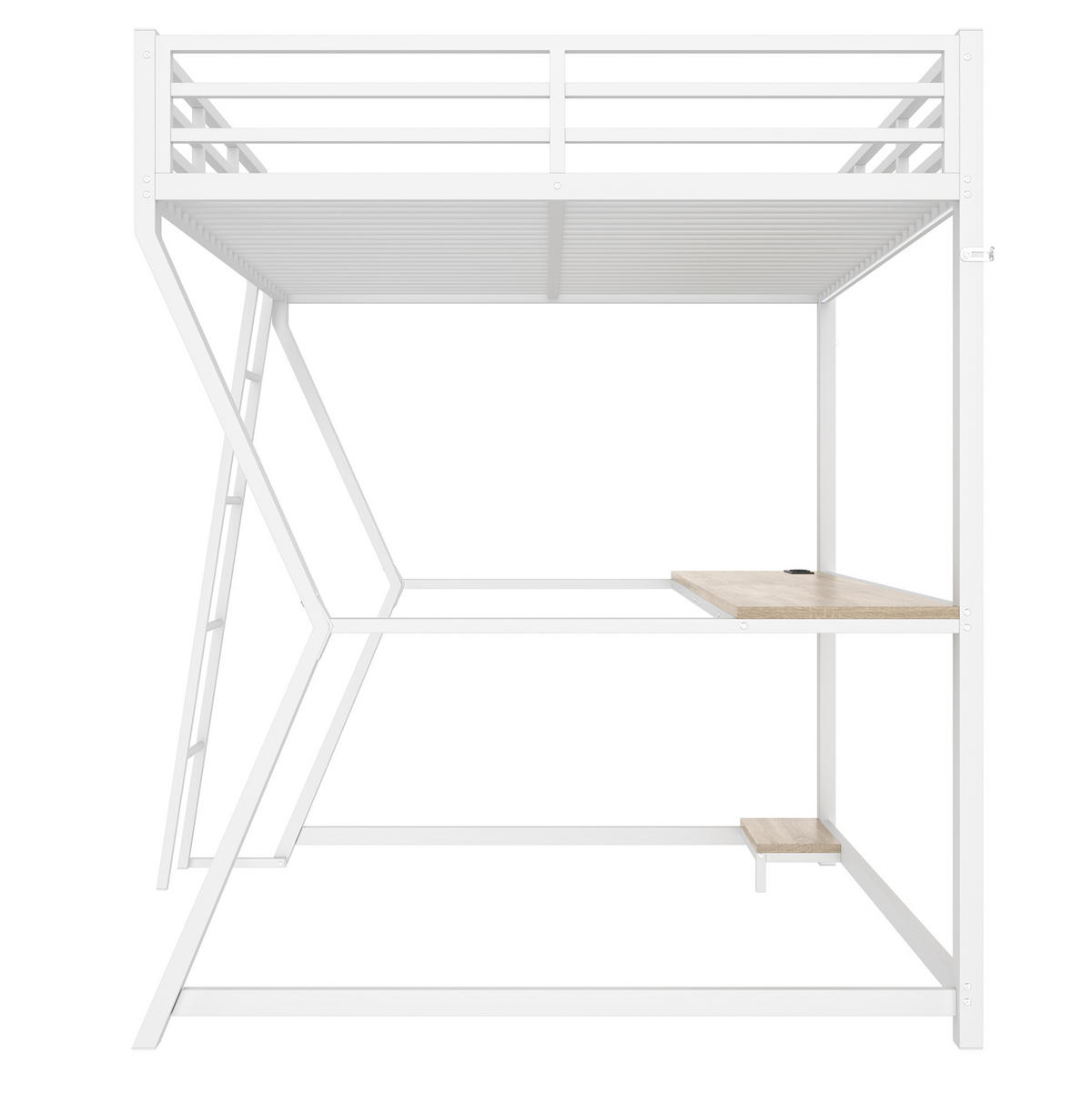 HOCHBETT 140/200 cm aus Metall und MDF mit Schreibtisch, LED-Beleuchtung und Steckdose Weiß - Weiß, Metall (140/200cm) - Modenvie