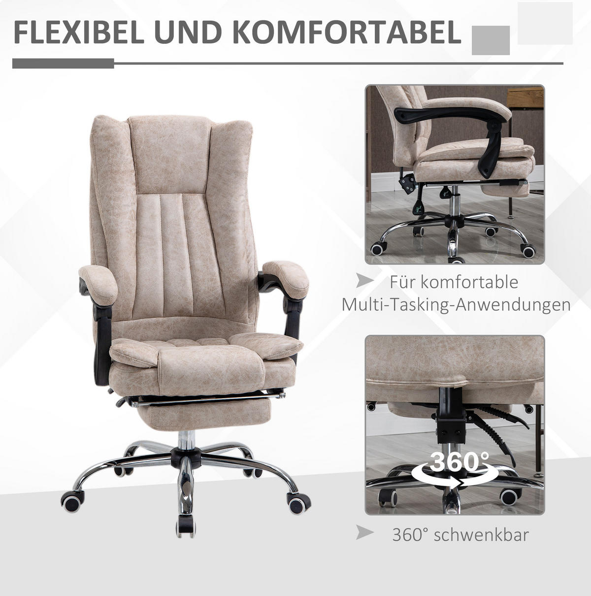 BÜROSTUHL höhenverstellbar mit Fußstütze 63 x 71 x 110-118 cm Beige - Beige, Kunststoff (71/118/63cm) - Meubliv
