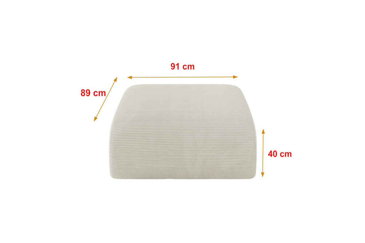 POUF MIRA-PUF 91x89x40 Creme cm Cord Modular Sitzhocker - Ecru/Creme, Holzwerkstoff/Kunststoff (91/40/89cm) - ALTDECOR