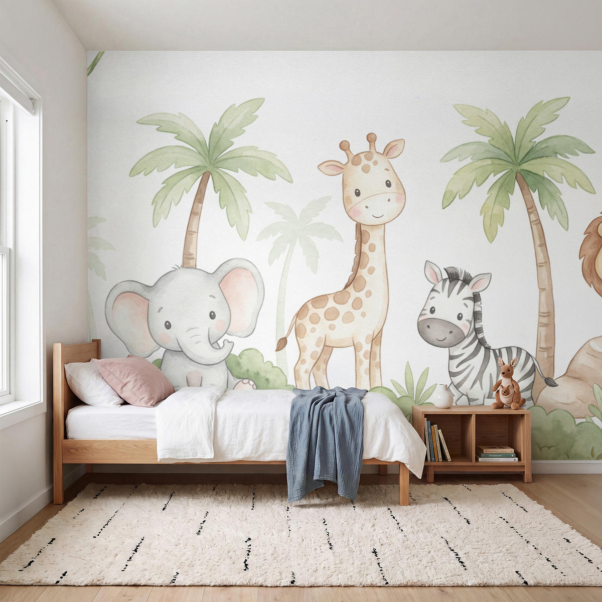 KINDERTAPETE - Tiere - Dschungel - Pastell - 350x280 cm - Weiß, Papier (350/280cm) - OnlyWow