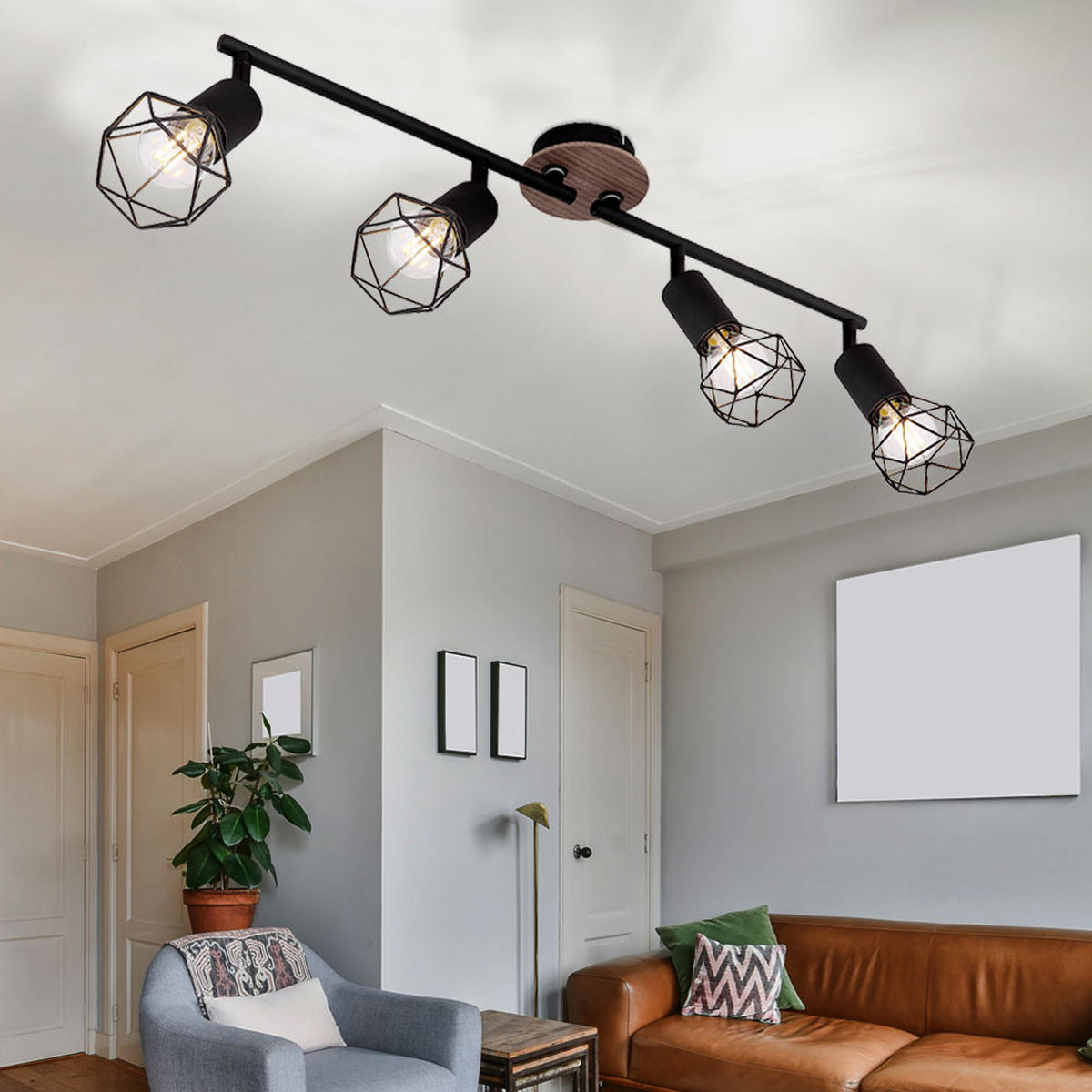 DECKENLEUCHTE Metall Holzoptik Schwarz - Schwarz, Holz (60/10/21.5cm) - Globo Lighting