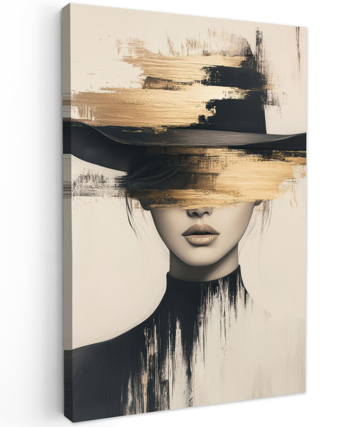 LEINWANDBILD Frau - Hut - Farbe 90x140 cm - Goldfarben, Textil (90/140cm) - MuchoWow