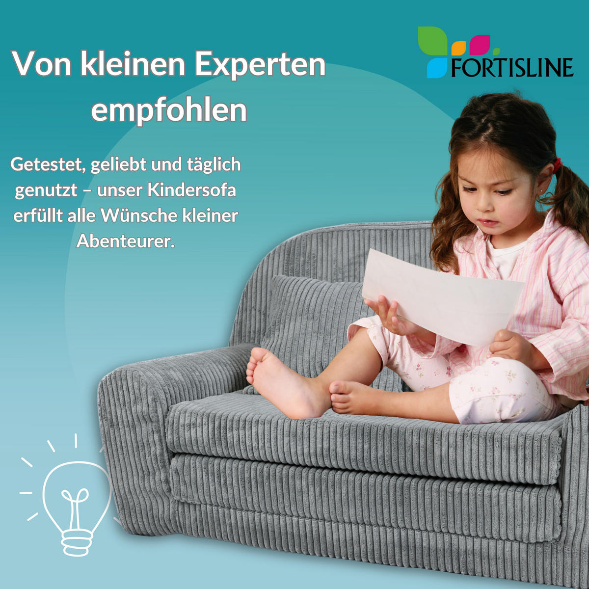 SOFA David - Ausklappbares Kindersofa aus Teddystoff mit Verlängerung - in Schwarz - Schwarz, Textil (100/60/50cm) - Fortisline