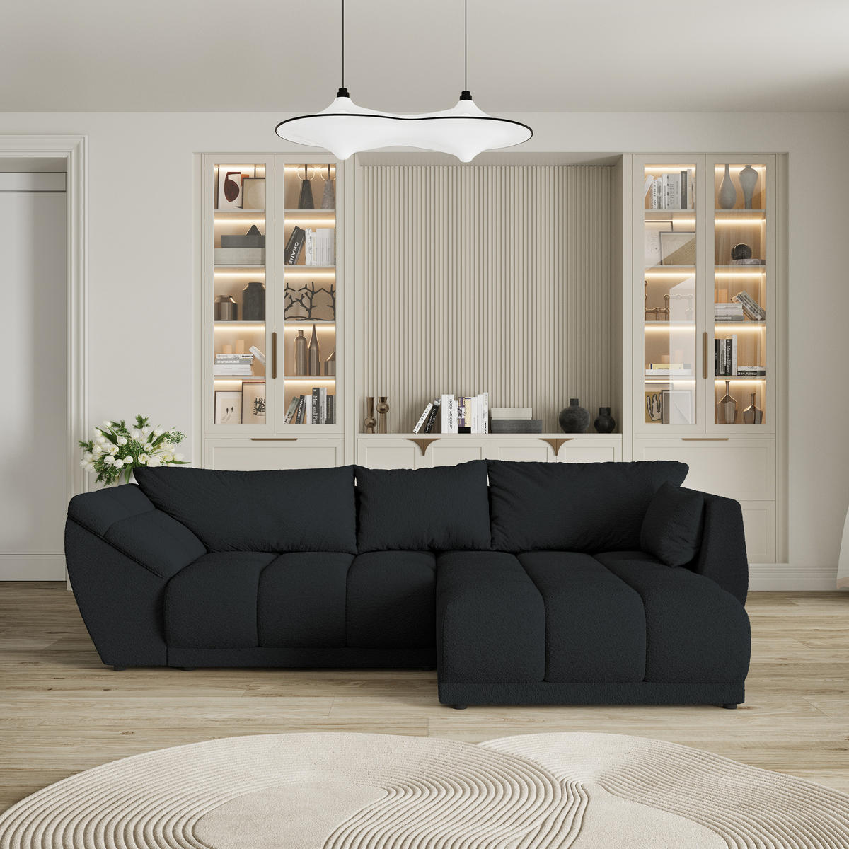 ROHOVÁ SEDAČKA ORENTI černá - černá, dřevo/textil (287/182cm) - MASSENO