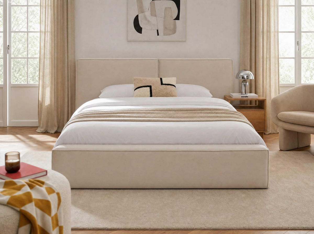POLSTERBETT Jodie XL Beige 180/200 cm Samt mit Bettkasten - Beige, Textil/Metall (180/200cm) - wonello