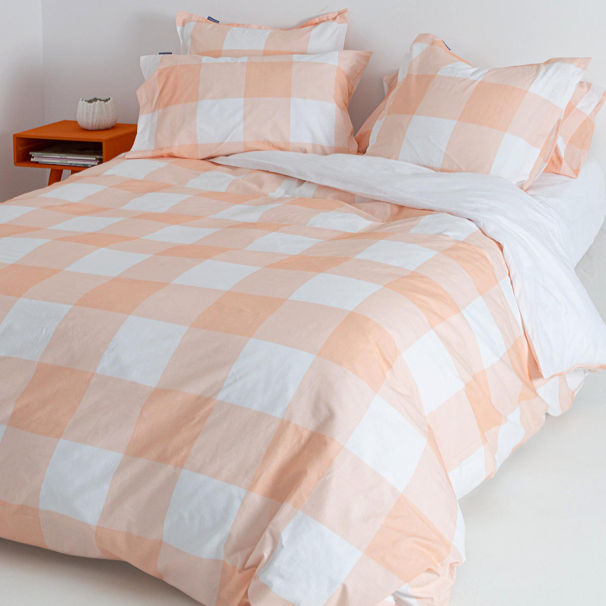 BETTBEZUG gingham 135/140x200 cm (standardgrösse) pfirsich - Orange, Textil (140/200cm) - Happy Friday