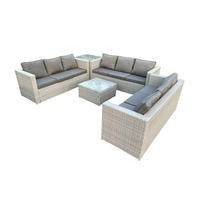 GARTENSOFA SET mit Couchtisch Polyrattan Helles Grau 9-Sitzer - Hellgrau, Metall - Fimous