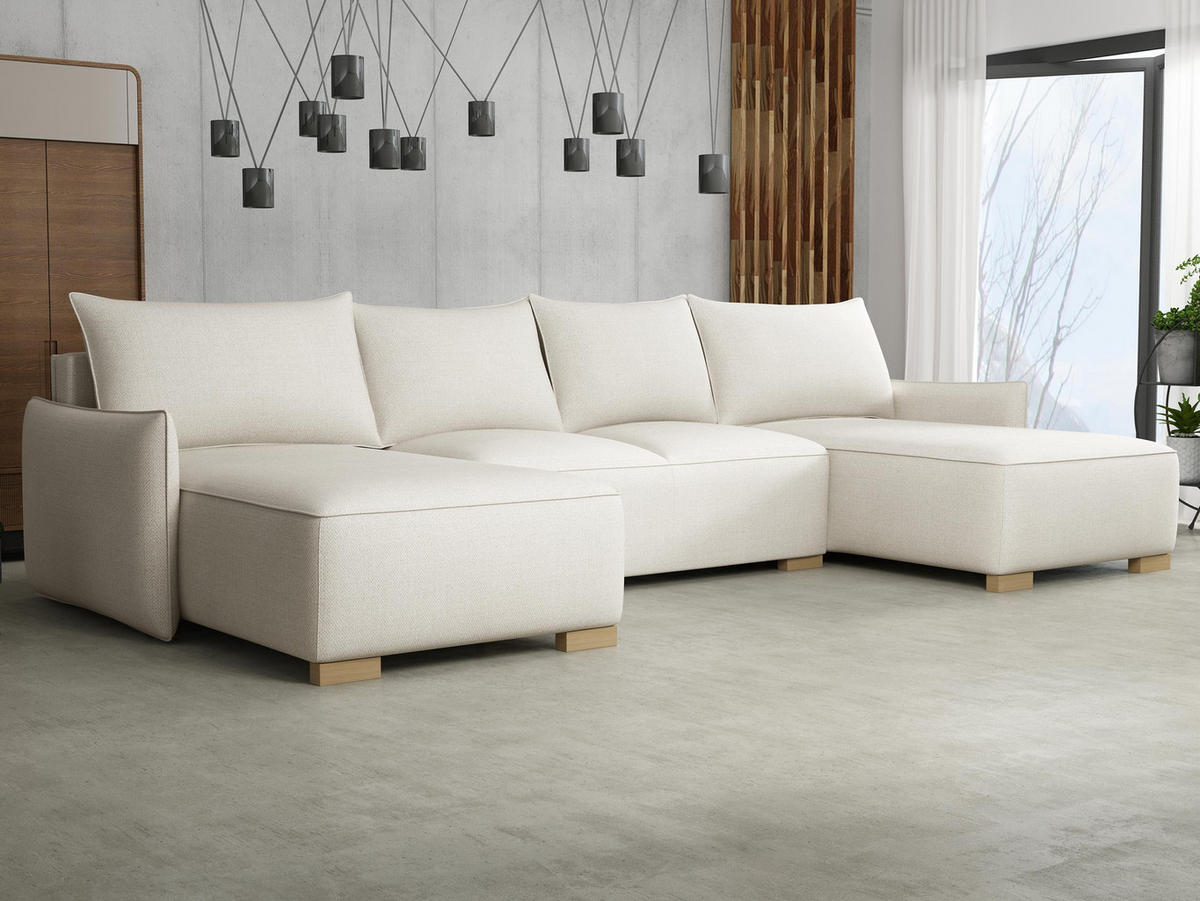 WOHNLANDSCHAFT Focus U - Creme/Naturfarben, Holz/Textil (328/87/155cm) - MIRJAN24