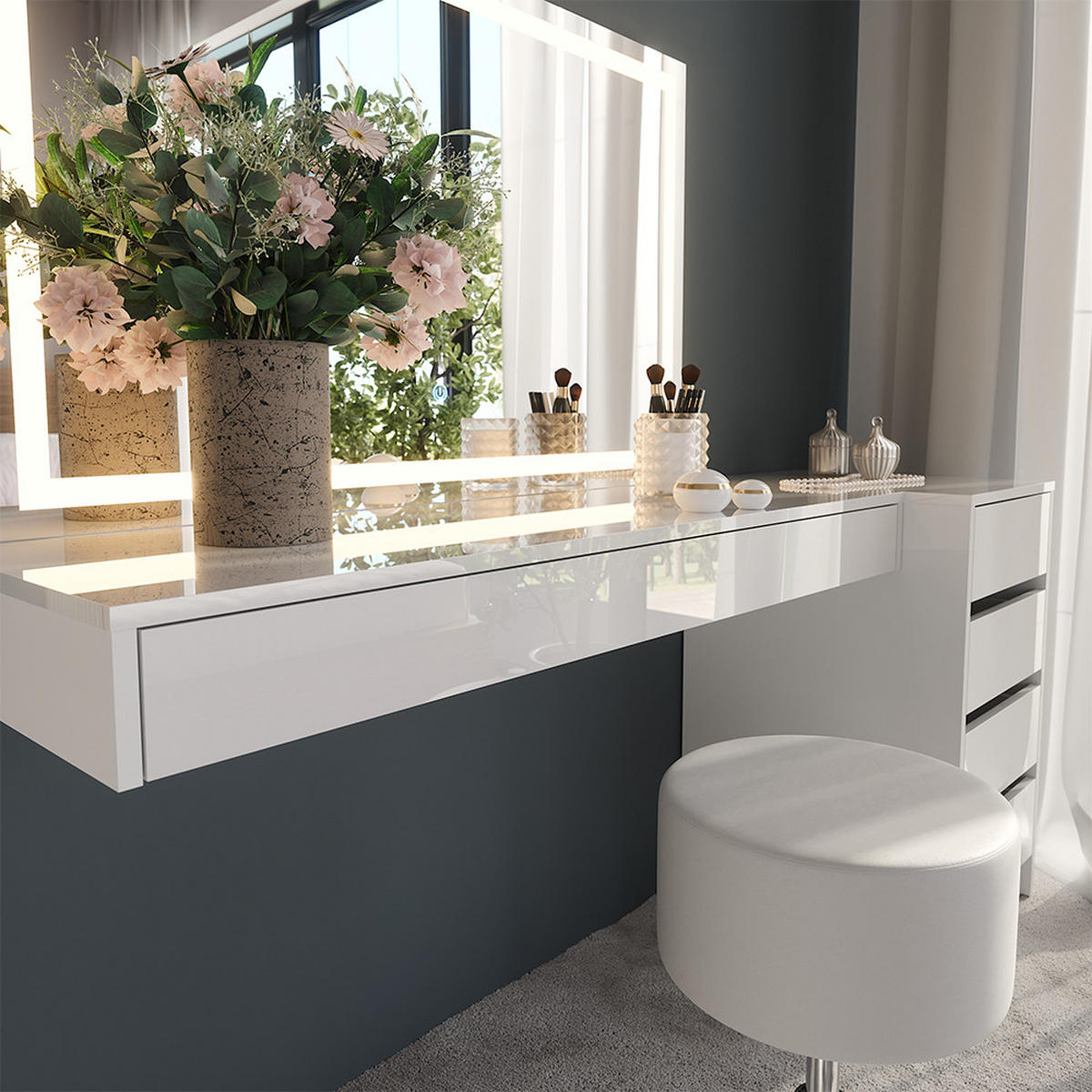 TOALETNÍ STOLEK Sherry Bílá - bílá, kompozitní dřevo (120/12/40.1cm) - Vicco