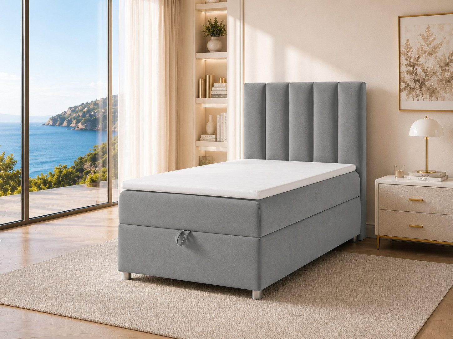 BOXBETT mit Bettkasten Trinity K-10 SINGLE Bonellfederkern inkl. Topper - Grau, Holz/Holzwerkstoff (90/200cm) - Best For Home