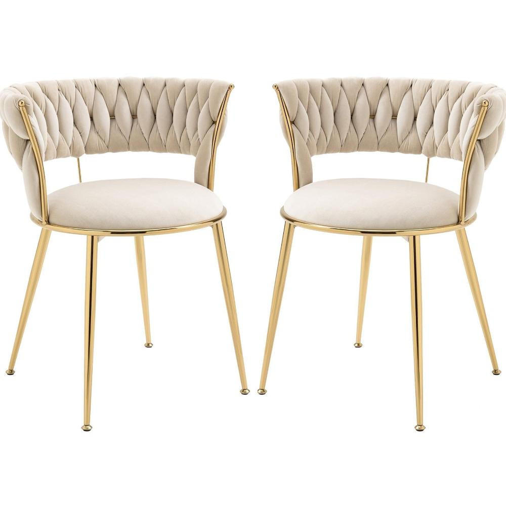 STÜHLE 2er-Set Esszimmerstuhl,Luxuriöse Samt-Stühle,Beige - Beige, Metall (57/70/43cm) - LVHOM