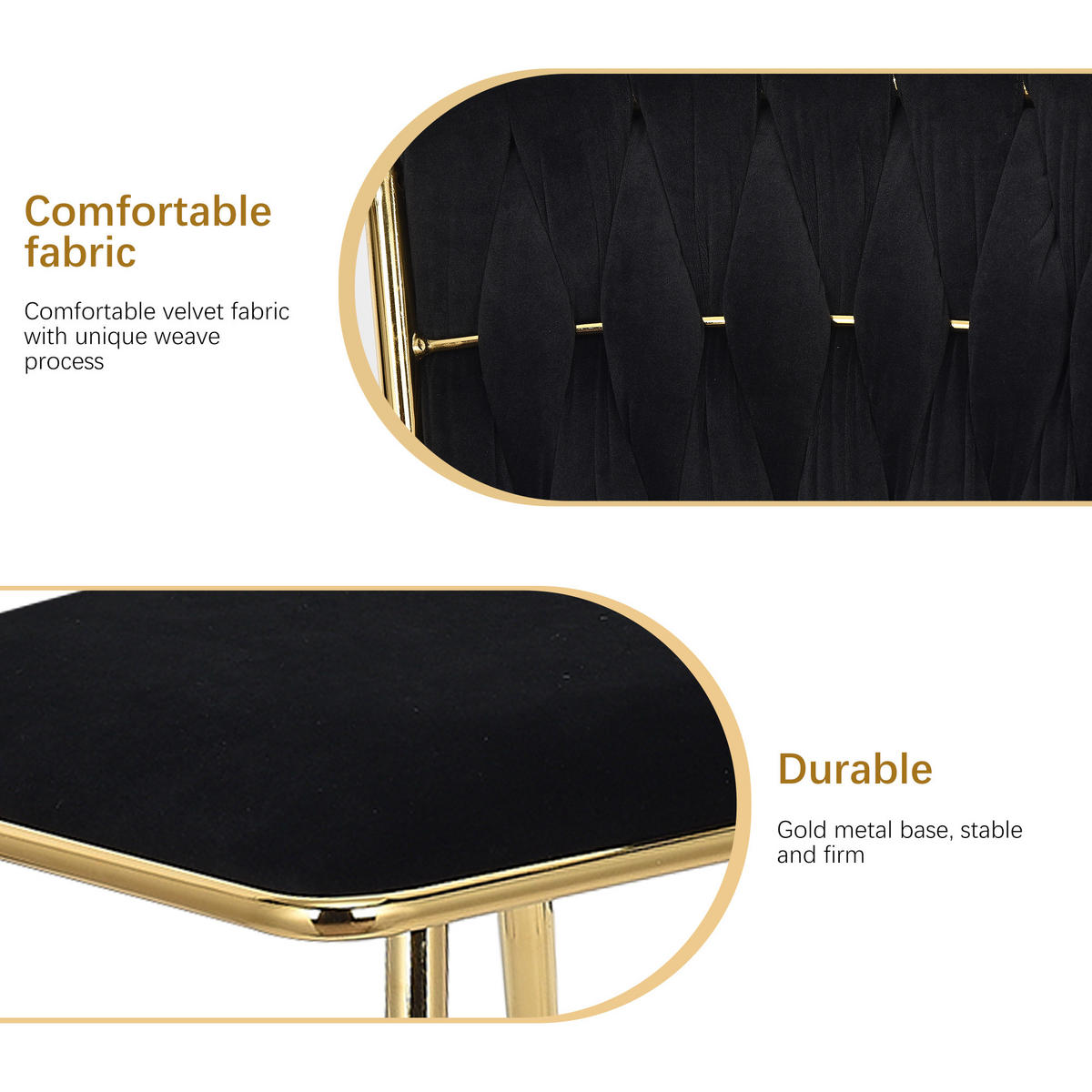 ESSZIMMERSTUHL 2er Set aus Samt - Schwarz, Metall (44.5/77/44.5cm)