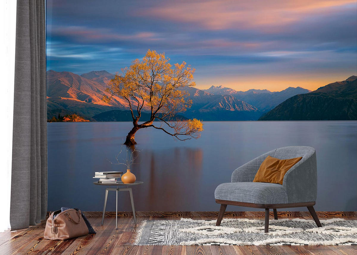 FOTOTAPETE Berglandschaft 375 x 270 cm - Blau, Papier (375/270cm) - Sanders & Sanders