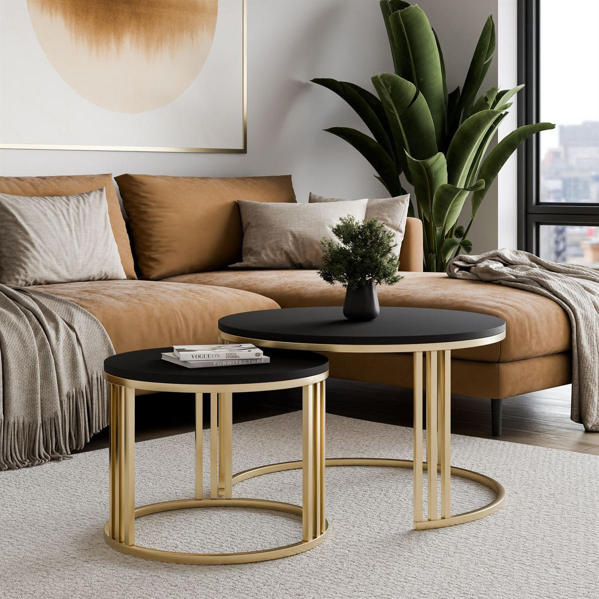 COUCHTISCH 2in1 LORI MAT gebürstetes Gold, Gebürstetes Gold / schwarz matt - Schwarz, Metall (70/70/49cm) - Lookway