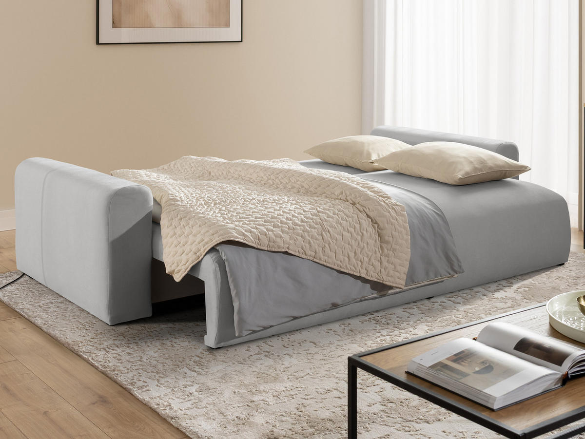 SCHLAFSOFA Calma mit Bettkasten im Bumpy-Design aus weichem Grau Webstoff - Schwarz/Grau, Holz/Kunststoff (239/88/98cm) - S-Style