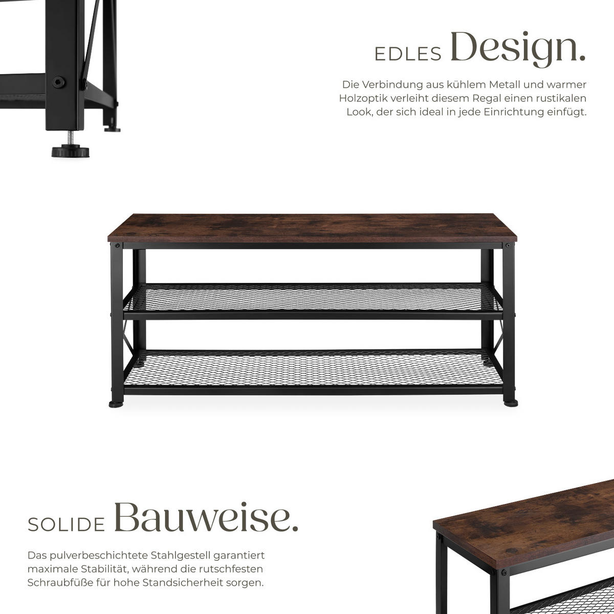 SCHUHREGAL Blackpool,101 x 30,5 x 45,5 cm,Industrial Holz dunkel, rustikal - Rostfarben, Holz (30.5/45.5/101cm) - tectake