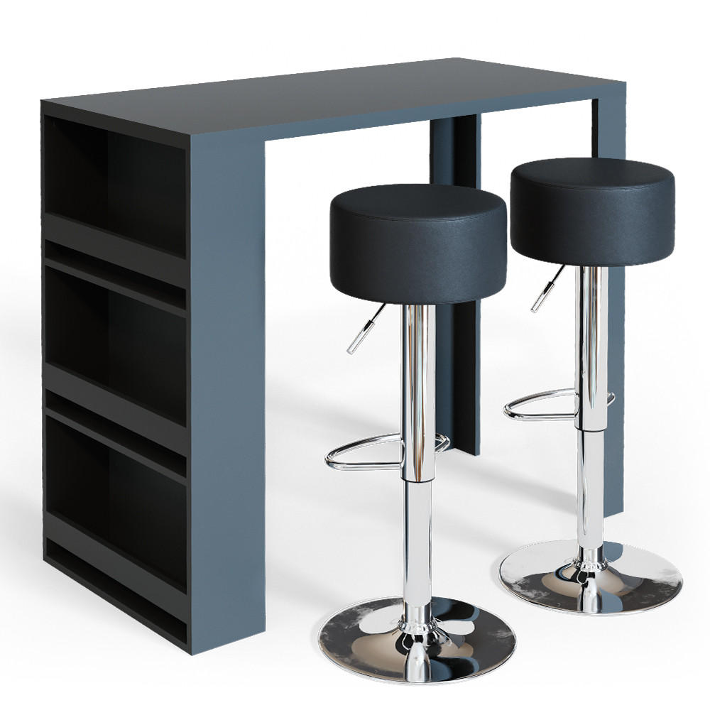 BARTISCH-SET Anthrazit 57 x 117 cm mit 2 Barhockern - Anthrazit, Holzwerkstoff (57/106/117cm) - Vicco