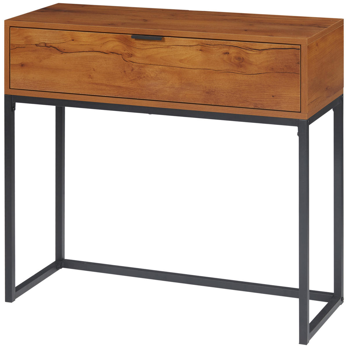 KONSOLENTISCH im Industriedesign, Beistelltisch, Sideboard, 1 Schublade, Braun + Schwarz - Braun, Holzwerkstoff (80/76/30cm)