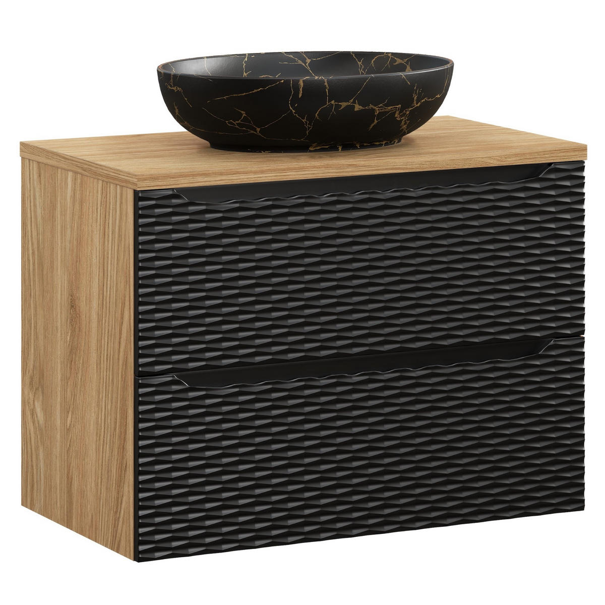 SKŘÍŇKA POD UMYVADLO Ocean 2 zásuvky matná černá s dub - 80 x 46 x 59 cm - černá/barva dubu, dřevo (80/59/46cm) - Badplaats