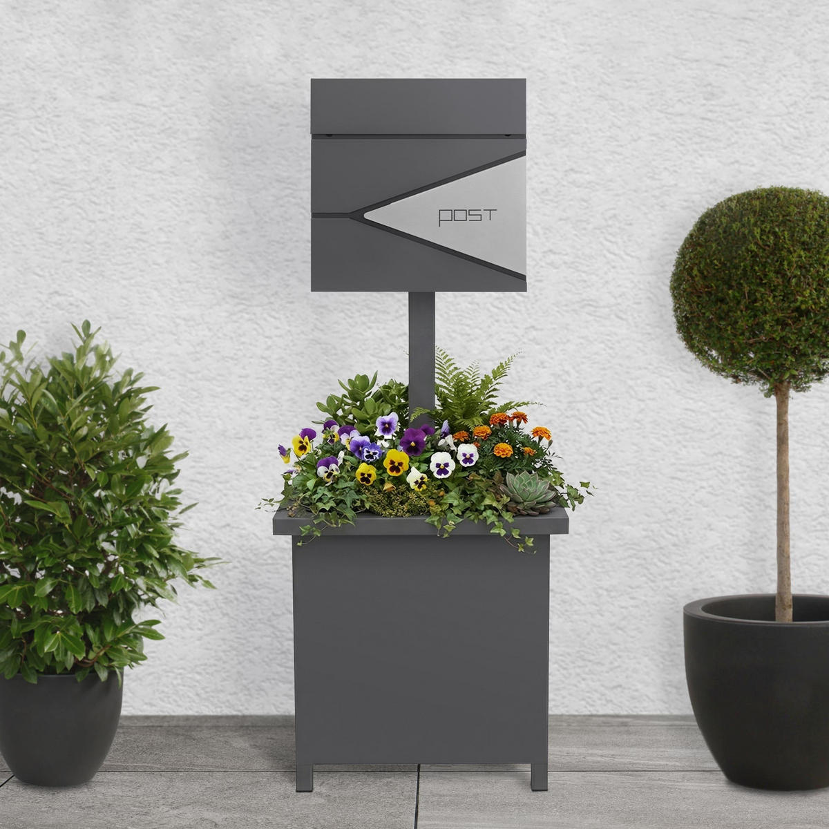 BRIEFKASTEN Anthrazit-Silber mit bepflanzbarem Ständer - Anthrazit, Metall (120cm) - ML-DESIGN