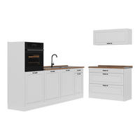 KÜCHENZEILE R-Line, Weiß Landhaus/Weiß, 220 cm Arbeitsplatte Goldkraft Eiche - Weiß, Holzwerkstoff (220/143/60cm) - Vicco